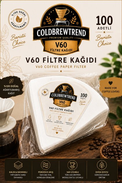 V60 Filtre Kağıdı 100 Adet - Kahve Filtresi V60 Dripper Uyumlu