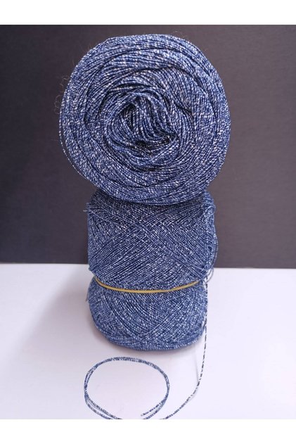 Midnight Blue Glittery Wrapped Viscose (Summer, Seasonal) Knitting Yarn 200Gr