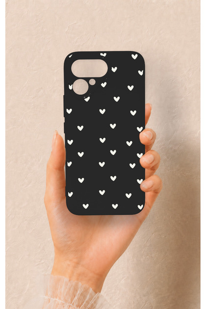 Tecno Pova Curve 2 Compatible White Mini Heart Black Patterned Silicone Case