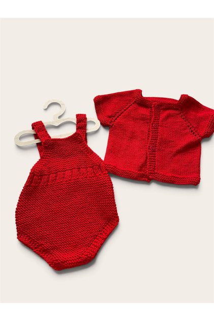 Baby Hand-Knitted Overalls Vest Set Red 0-6 Months Photo Shoot Outfit