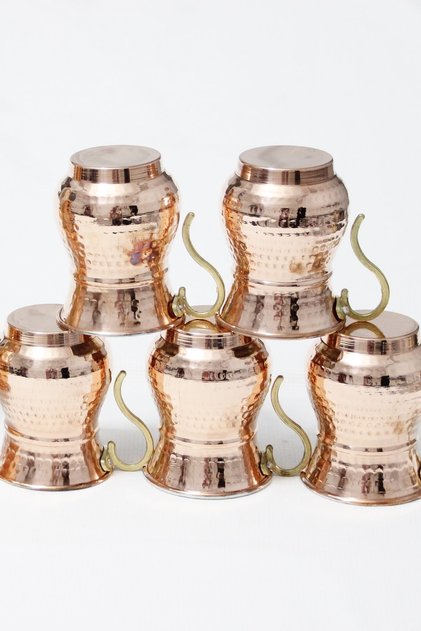 Hammered Copper Ayran Turnip Glass 5 Pieces
