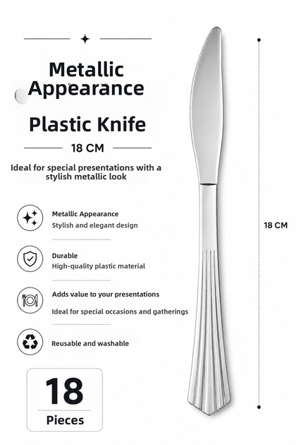 Plastic Knife 18cm Metal Look - Pack of 18