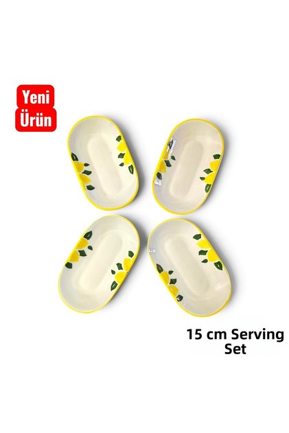 Plate Kayık Presentation & Breakfast Snack Plate 4 Pieces 15 cm Lemon