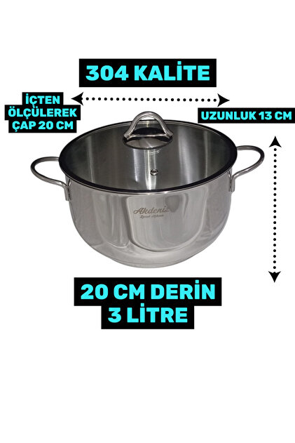 Akdeniz 20 Cm Cam Kapaklı Derin Çelik Tencere - Fiyatı, Yorumları