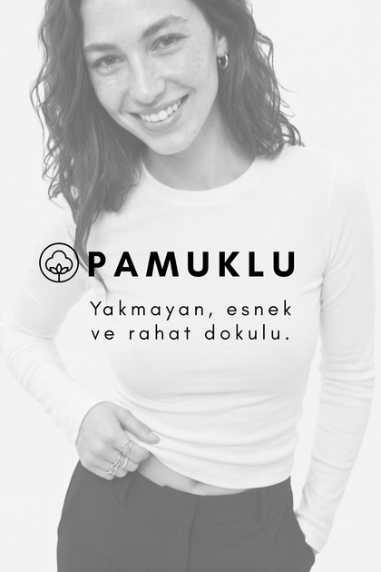 Kadın Bisiklet Yaka Basic Ultra Soft %100 Pamuk Uzun Kol Body - Beyaz 5