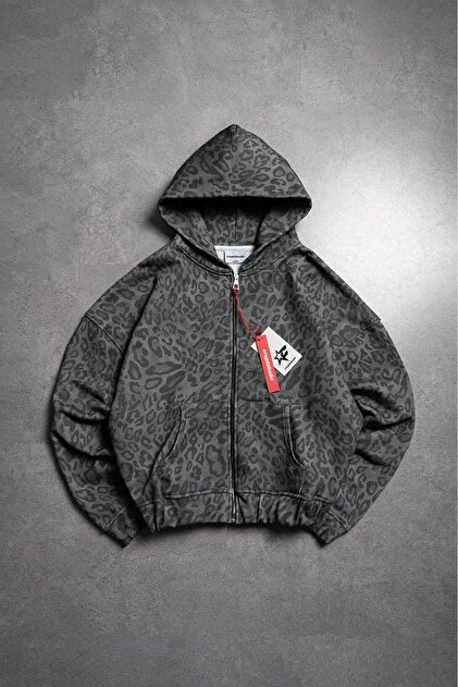 Crupt Studio Shadow Leopard Erkek Crop Ceket Zip Hoodie - Fiyatı