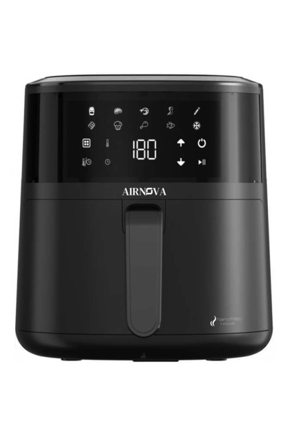 Air fryer AIRNOVA® NanoFritto 1450W, Capacitate 4.8L, Friteuza cu aer cald automata, 10 programe presetate, Control digital, Negru
