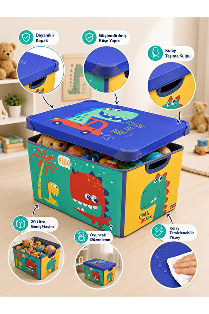 QUTU Style Box Dude Desenli 20 L Dekoratif Oyuncak ve Saklama