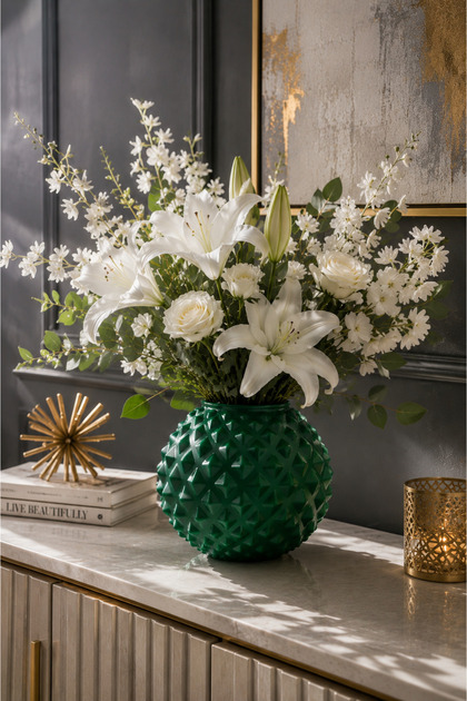 ANGDESİGN Decorative Sandy Glass Vase Green • 20 cm •• Home