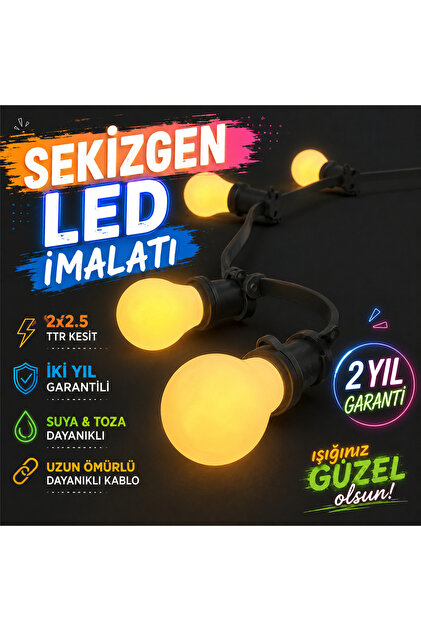 sekizgen led 20 Metre Kablolu 19 Duylu Sıralı Bahçe Ve