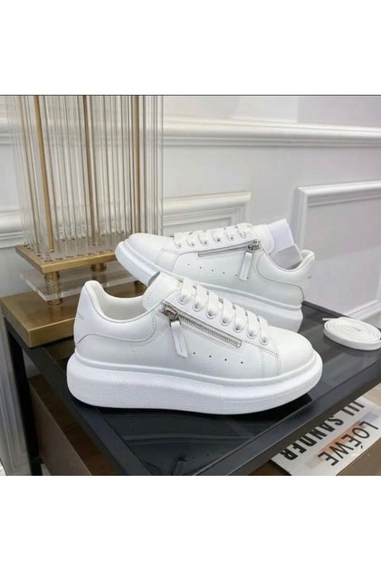 Adidasi pentru barbati, casual, cu fermoar decorativ, alb, K05
