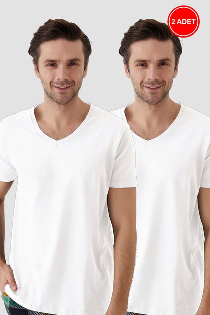 Men's Cotton V-Neck Short Sleeve T-Shirt 2 Pcs