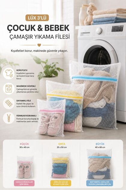 Lüx 3'lü Çocuk , Bebek Çamaşır Yıkama Filesi