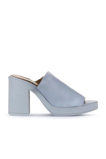 Blue Leather Women's Heeled Slippers 01Wy12306