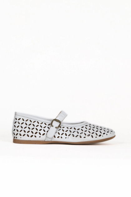 White Leather Women's Flat Ballerinas 01We1701