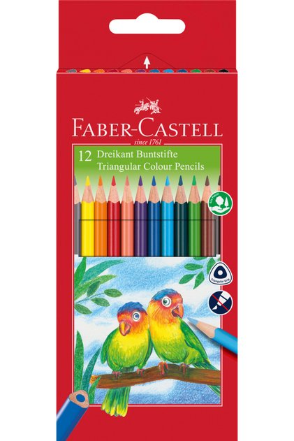 Set de 12 creioane colorate Faber-Castell, triunghiulare, cu ascuțitoare