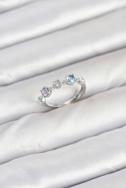 Brass Silver Color Colorful Zircon Stone Women's Ring