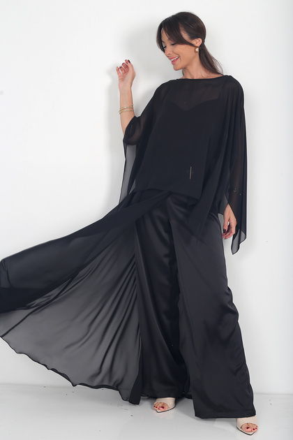 Women's Special Design Triple Set with Chiffon Cape and Gold Accessories