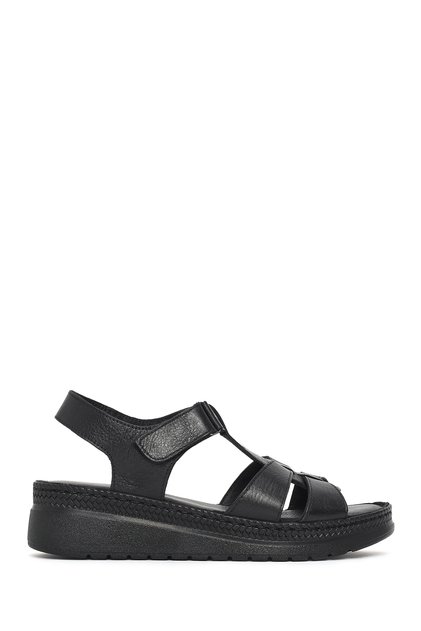 Women's Black Thick-Soled Leather Comfort Sandals 26Sfd411818