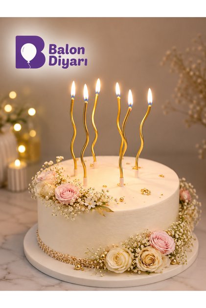 6 LI KIVRIMLI GOLD MUM 16CM Pasta Mumu spiral kıvrak mum kaliteli