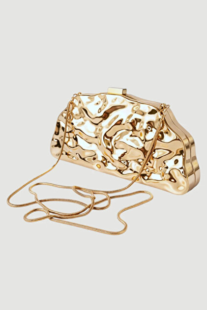 Gusto Dokulu Metal Clutch Çanta - Gold - Fiyatı, Yorumları