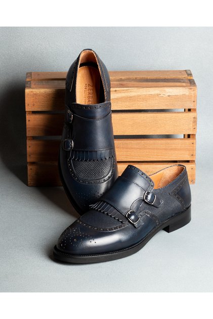 Lhotse Microlight Taban Çift Tokalı Hakiki Deri Erkek Klasik Ayakkabı, Monkstrap, Loafer Lacivert