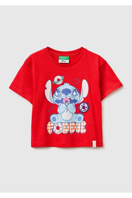 Girl's red printed patch detail hem logo detail t-shirt