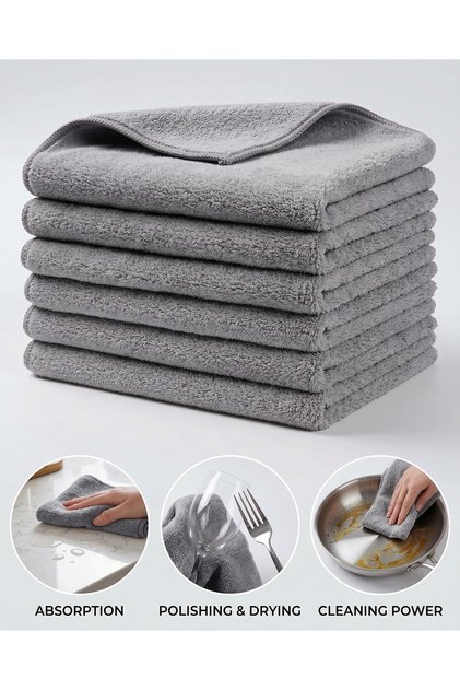 6-Pack Microfiber Kitchen Towels 35×35 cm, 330 GSM, Super Absorbent, Quick Dry, Lint-Free