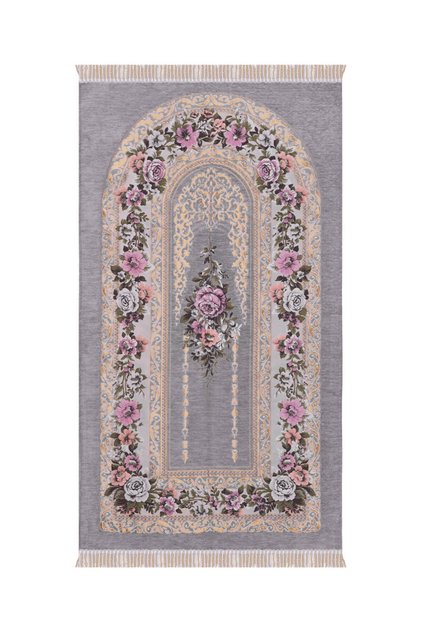 Gray Mihrap Pattern Embossed Special Woven Prayer Rug