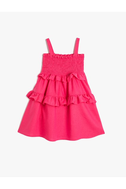 Frilled Dress with Straps Gipe Detail