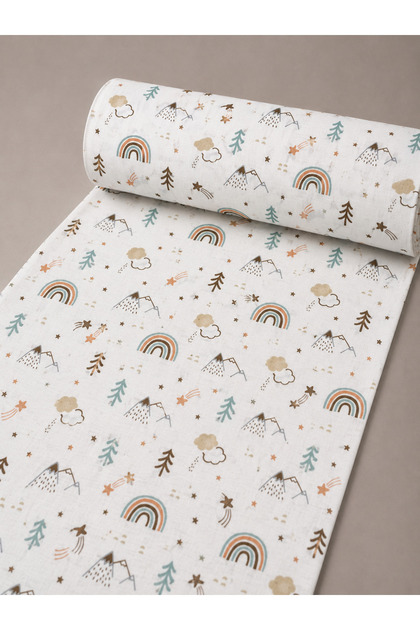 One Meter 100% Cotton Poplin Fabric Brown Rainbow Patterned 240 cm Wide (100X240 cm)