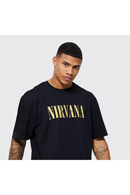 The Champ Clothing Bisiklet Yaka Nirvana Baskılı Siyah Oversize