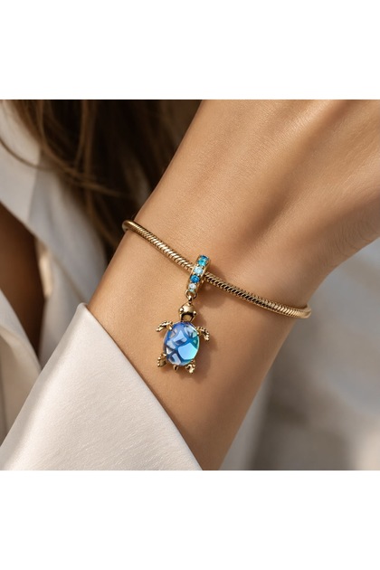 Gold Renk Deniz Kaplumbağası Mavi Murano Charm