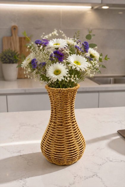 Riva Rattan 8154 Vazo Çok Amaçlı Dekoratif Rattan Örme Vazo