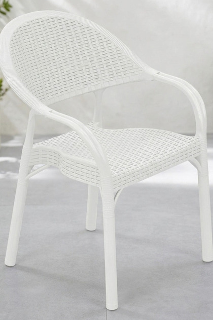 Bambu Bahçe Koltuğu Rattan Görünümlü Beyaz 1 Adet