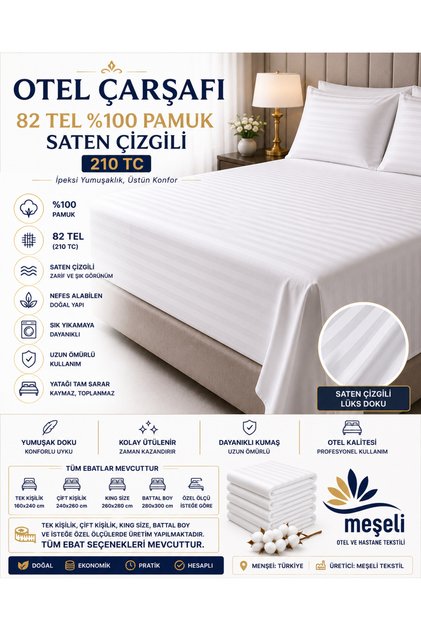 Single Hotel Sheet 82 Thread Count Cotton Sateen Striped 180X280 | Easy to Iron Durable