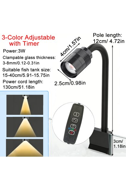 EU Plug 3W USB 3W South American Aquarium Spotlight 3-Color Dimmable Cycle Timer Zoomable LED Fish T