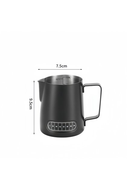 350ml Black Coffee Milk Frother Jug Temperature Sensing Patch Stainless Steel Accurate Scale Volume