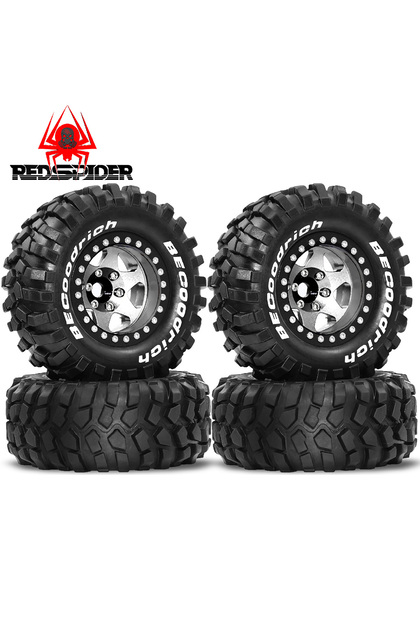 Silvery 4pcs 1.9" Rubber Tires Beadlock Wheels Rims for 1/10 RC Crawler Car Traxxas TRX4 Axial SCX10