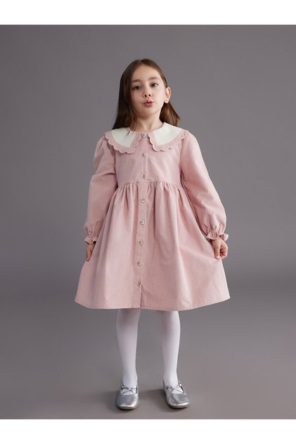 Two Mt Shop Quality Lcw Kids Pink Velvet Plain Girls' Dress