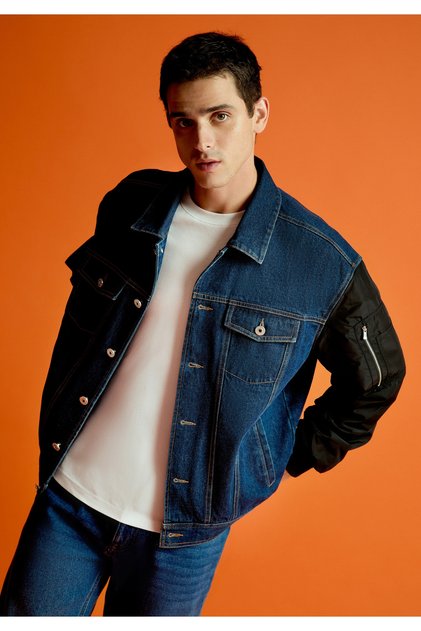 Oversize Fit Buttoned Unlined Men's Dark Blue Jacket