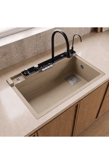 Victoria Set A02 Cappuccino Akıllı Granit Mutfak Evyesi 75,5 x 47 cm