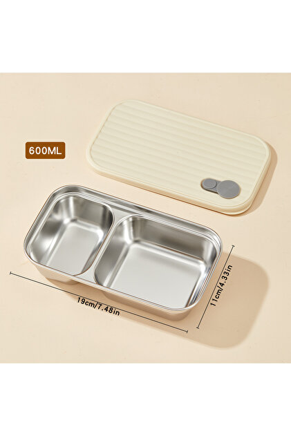 B Style Beige 600ml 304 Stainless Steel Lunch Box With Lid Portable Fruit Salad Fo