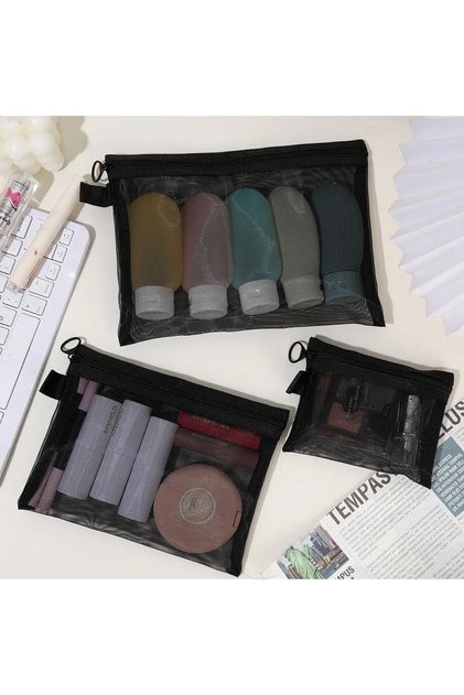 3pcs 1/3pcs Mesh Clear Cosmetic Bags Small Large Black Makeup Bag Portable Travel Toiletry Organizer