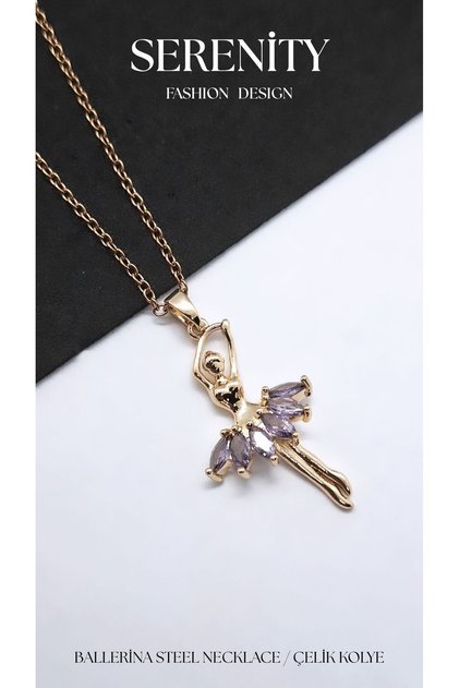 Colorful Stone Dancing Ballerina Steel Necklace