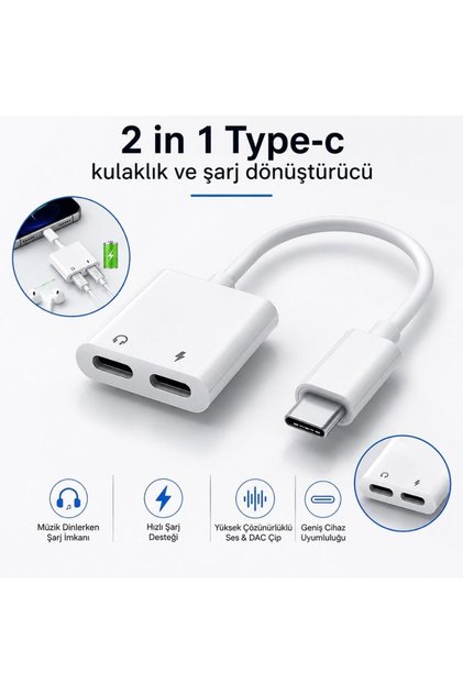 2in1 Type-C Kulaklık ve Şarj Dönüştürücü Hızlı Şarj Adaptör JH032