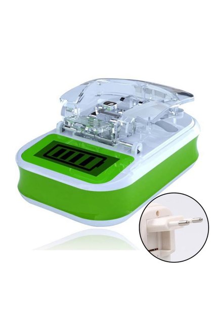 Green EU Plug Portable Battery USB Charger with LCD Indicator Screen US / EU Plug Charging Adapter F