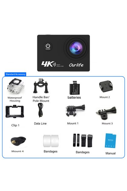 NO Card Q100 Ourlife 4K Action Camera Ultra HD 16MP WiFi 2.0 inch Screen 170D DVR Webcam Underwater