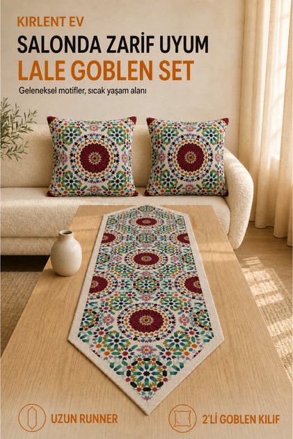 Lale Desen Goblen Dokuma Runner Ve Goblen Kılıf Set