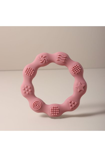 dark pink Cute Baby Silicone Ring Teether Baby Oral Care Teething Toy Food Grade Safe Silicone Tooth